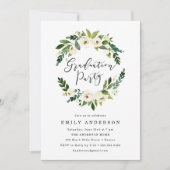 Elegant White Floral Greenery Graduation Party Kaart (Voorkant)