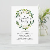 Elegant White Floral Greenery Graduation Party Kaart (Staand voorkant)