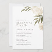 Elegant White Floral Greenery Rehearsal Dinner Inv Kaart (Voorkant)