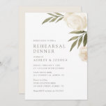 Elegant White Floral Greenery Rehearsal Dinner Inv Kaart<br><div class="desc">Nodig vrienden en familie uit voor je repetitieve diner met deze elegante uitnodiging,  met witte waterverf bloemen,  groen en een ivoorachtergrond.</div>