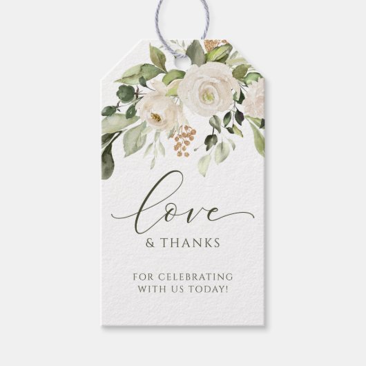Elegant White Floral Greenery Wedding Favor Cadeaulabel (Voorkant)