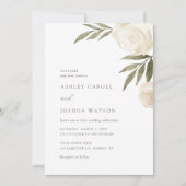 Elegant White Floral Greenery Wedding Invitation Kaart (Voorkant)