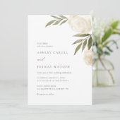 Elegant White Floral Greenery Wedding Invitation Kaart (Staand voorkant)