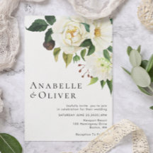 Elegant White Floral Greenery Wedding Invitation