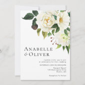 Elegant White Floral Greenery Wedding Invitation Kaart (Voorkant)