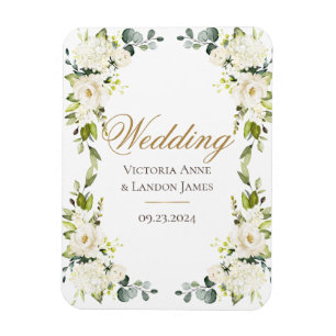 Elegant White Floral Greenery Wedding Magneet
