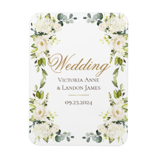 Elegant White Floral Greenery Wedding Magneet