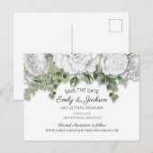 Elegant White Floral Greenery Wedding Save Date Briefkaart (Voorkant / Achterkant)