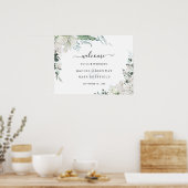 Elegant White Floral Greenery Wedding Welkom Poster (Keuken)