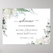 Elegant White Floral Greenery Wedding Welkom Poster (Voorkant)