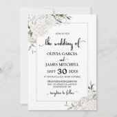 Elegant White Floral Grey Border Wedding Kaart (Voorkant)