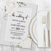 Elegant White Floral Grey Wedding Kaart