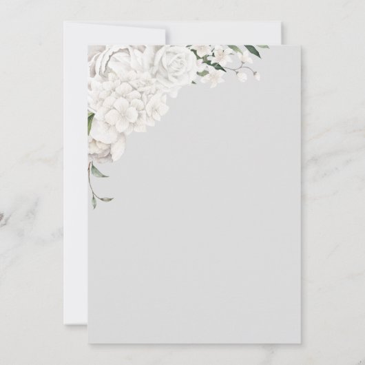 Elegant White Floral Grey Wedding Kaart (Achterkant)