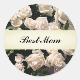 Elegant White Floral Happy Moederdag Rozen Ronde Sticker