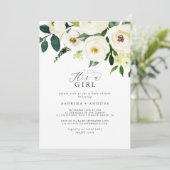 Elegant White Floral Het is een meisje Baby shower Kaart (Staand voorkant)