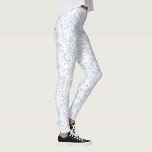 Elegant White Floral Hibiscus Daisies Pattern | Leggings (Rechts)