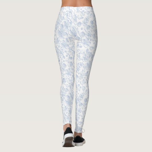 Elegant White Floral Hibiscus Daisies Pattern | Leggings (Achterkant)