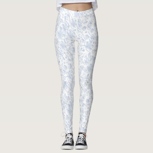 Elegant White Floral Hibiscus Daisies Pattern | Leggings (Voorkant)