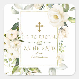 Elegant White Floral Hij is een gouden pap Vierkante Sticker