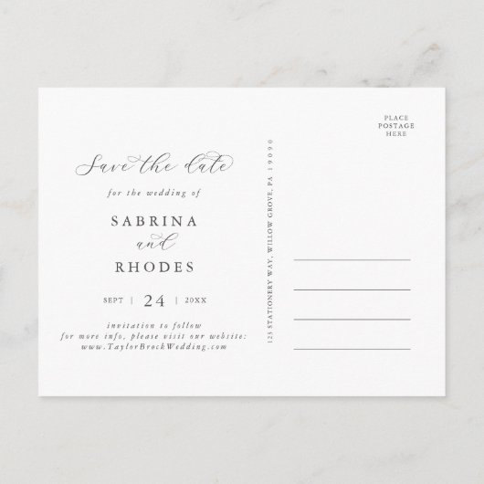 Elegant White Floral Horizontal Save the Date Uitnodiging Briefkaart (Achterkant)