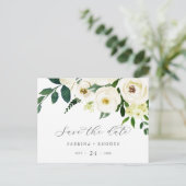 Elegant White Floral Horizontal Save the Date Uitnodiging Briefkaart (Staand voorkant)