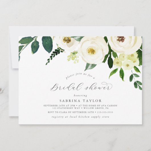 Elegant White Floral Horizontal Vrijgezellenfeest Kaart (Voorkant)