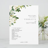 Elegant White Floral III huwelijksprogramma Programmakaart (Staand voorkant)