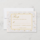Elegant White Floral Ivory Gold Border RSVP Kaartje (Voorkant)