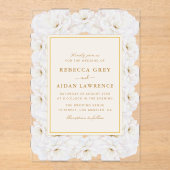 Elegant White Floral Ivory Gold Border Wedding Acryl Uitnodigingen (Voorkant)