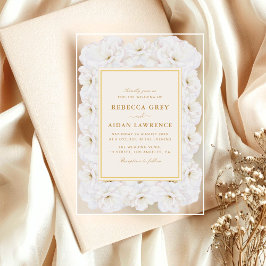 Elegant White Floral Ivory Gold Border Wedding Acryl Uitnodigingen