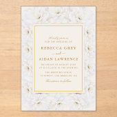 Elegant White Floral Ivory Gold Border Wedding Acryl Uitnodigingen (Voorkant)