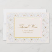 Elegant White Floral Ivory Gold Border Wedding Bedankkaart (Voorkant)