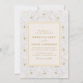 Elegant White Floral Ivory Gold Border Wedding Kaart (Voorkant)