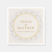 Elegant White Floral Ivory Gold Border Wedding Servet (Voorkant)
