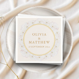 Elegant White Floral Ivory Gold Border Wedding Servet