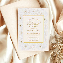 Elegant White Floral Ivory Gold rehearsal dinner Kaart