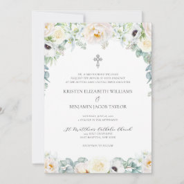 Elegant White Floral katholiek huwelijk met RSVP Kaart