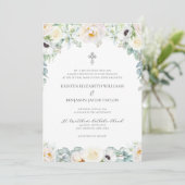 Elegant White Floral katholiek huwelijk met RSVP Kaart (Staand voorkant)