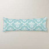 Elegant White Floral Lace Damask over Light Blue Lichaamskussen (Voorkant)