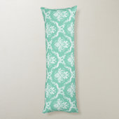 Elegant White Floral Lace Damask over mint-groen Lichaamskussen (Achterkant (Verticaal))