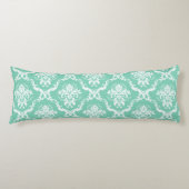 Elegant White Floral Lace Damask over mint-groen Lichaamskussen (Voorkant)
