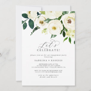 Elegant White Floral Let's Celebrate Kaart