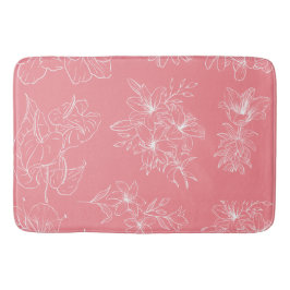 Elegant White Floral Line Art on Coral Pink – Mode Badmat