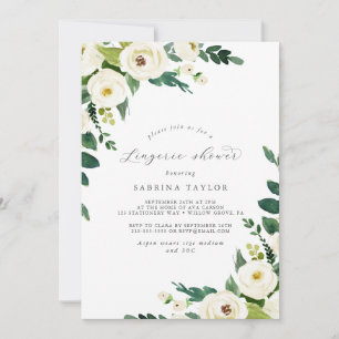 Elegant White Floral Lingerie Shower Invitation Kaart