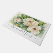 Elegant White Floral Magnolia Flowers Script Name Deurmat (Schuin)