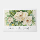 Elegant White Floral Magnolia Flowers Script Name Deurmat (Voorkant)