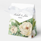 Elegant White Floral Magnolia Name Script Bedankdoosjes (Voorkant Zijde)