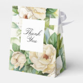 Elegant White Floral Magnolia Name Script Bedankdoosjes (Achterkant)