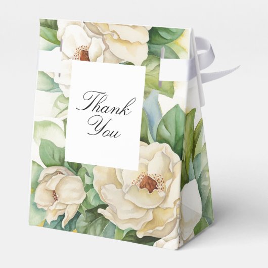 Elegant White Floral Magnolia Name Script Bedankdoosjes (Achterkant)