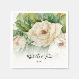 Elegant White Floral Magnolia Name Script Weddensc Servet